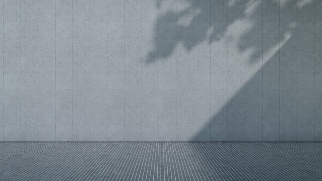 Monochrome Studded Concrete Plate Wall Location with Bright Sunshine and Leaf Shadows. Product Placement Concept with copy-space.