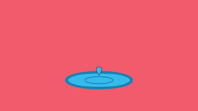 Water drop falling into a blue puddle