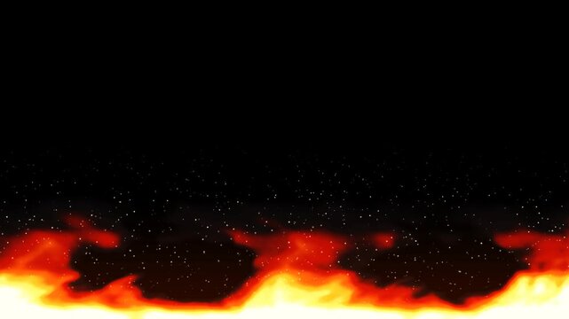 Realistic fiery flames roaring and rising across lower third border for dramatic action for modern business