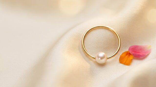  Gold Nath Nose Ring with Single Pearl &ndash; Elegant Indian Bridal Jewelry Detail.