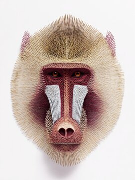 Stippled Pointillism Illustration Of A Mandrill Face Centered On A Clean White Background
