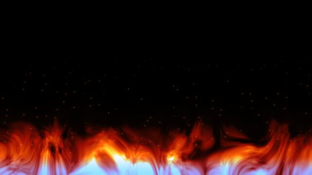 Realistic incandescent fire flames roaring and blazing across lower third border for compositing backgrounds