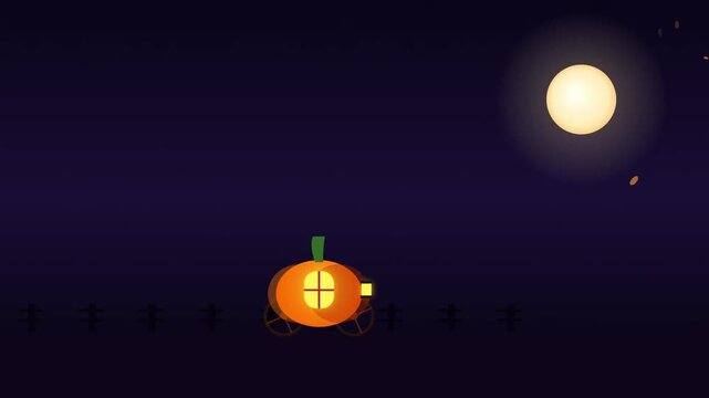 Animated Halloween Pumpkin Carriage Under Full Moon