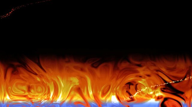 Dynamic realistic fire flames rising continuously along lower third border for compositor overlay background