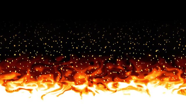 Realistic roaring fire flames rising continuously on lower third border for compositing backgrounds