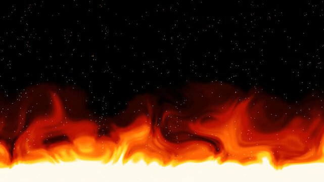Realistic fire flames burning and rising along lower border for video production background