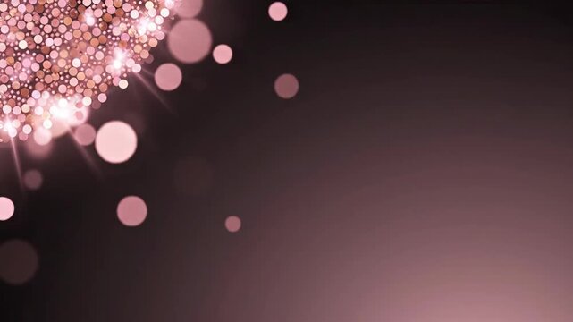 Blush pink light orbs and rose glitter gather densely in the upper left corner, dissolving into a dusky mauve gradient with generous negative space for romantic winter greetings and event visuals