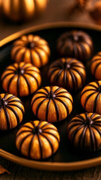 Artisan Pumpkin Shaped Pralines with Orange Chocolate Drizzle