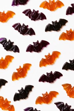 Halloween Gummy Bat Candies in Orange Purple and Black