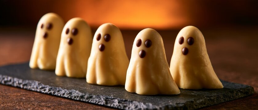 White Chocolate Ghost Candies with Dark Chocolate Faces
