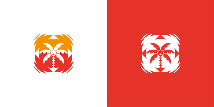 Abstract tropical logo. Stylized palm and radiant sun symbol with dynamic shapes and a bold summer aesthetic.