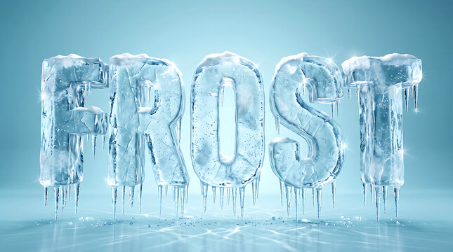 Frost letters in ice texture, a frozen typography design concept featuring dripping, cold