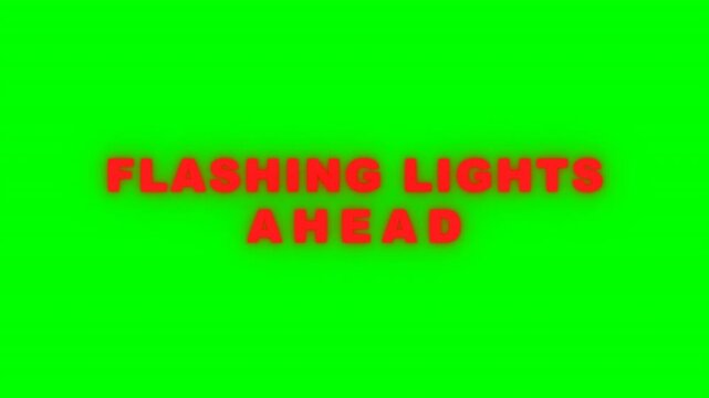Multiple sets of red flashing lights ahead warning text arranged in a grid over a bright green screen background. Perfect for video production and warning signal overlays.
