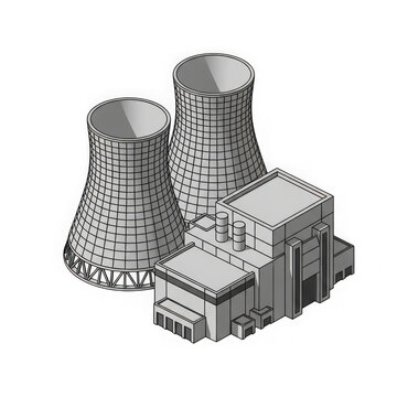 Isometric nuclear power station graphic isolated on transparent background