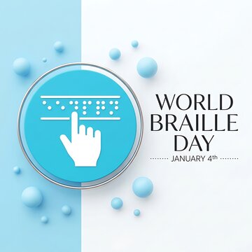World braille day layout with sphere elements and tactile touch icon visually impaired disability awareness international blindness accessibility literacy communication inclusive equality