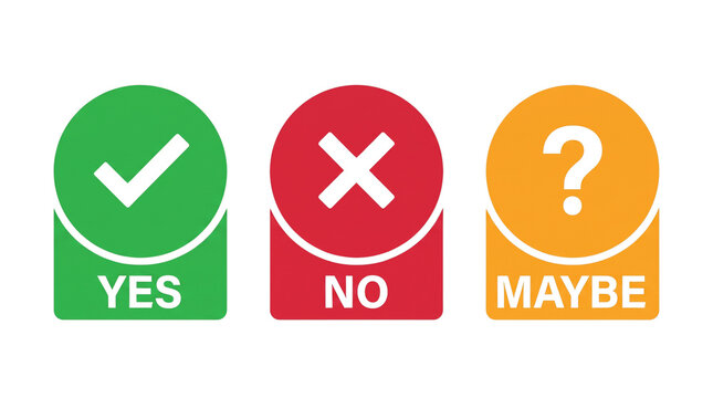 Yes no maybe colorful rounded icon set with check cross and question mark, decision and answer concept on white png background photo - yes, no, maybe, icon set, colorful, rounded, checkmark, cross