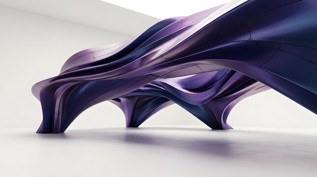 Abstract purple parametric architectural structure isolated on white background