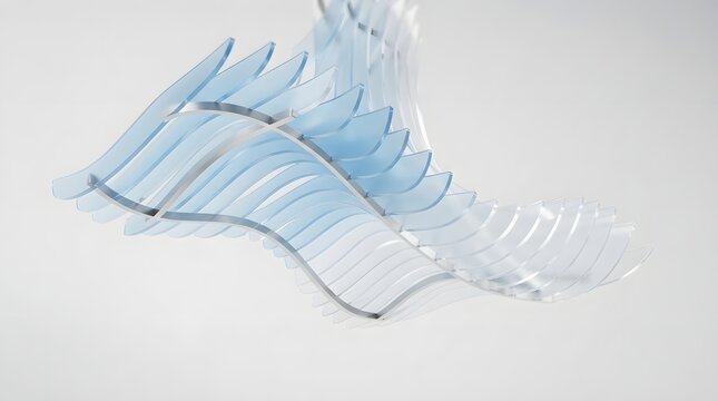Abstract blue translucent layered wave sculpture