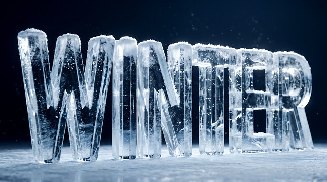 Winter typography carved from ice, a frosty design concept. cold featuring frozen, frost
