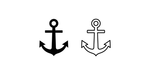 Marine anchor symbol in solid and stroke versions for nautical thematic. © Shahmeer