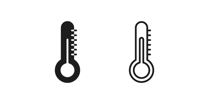 Black fill and outline thermometer icon set for temperature measure.