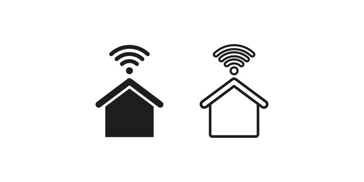 Smart home wireless signal house icon with solid and outline designs.