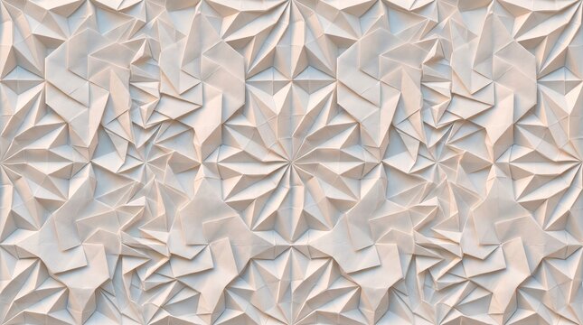 Seamless Origami Folded Paper Tessellation Pattern with Pleated Triangles and Stars in White and Pastel Shadows