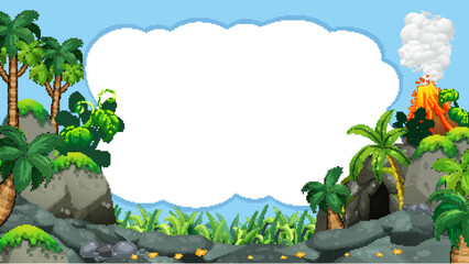 Prehistoric Landscape Background with Volcano, Cave, and Copy Space © GraphicsRF