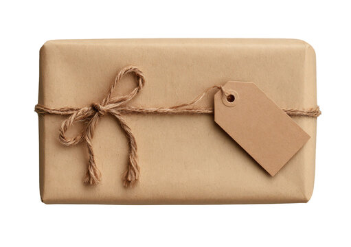 Kraft Paper Wrapped Parcel with Twine and Blank Tag