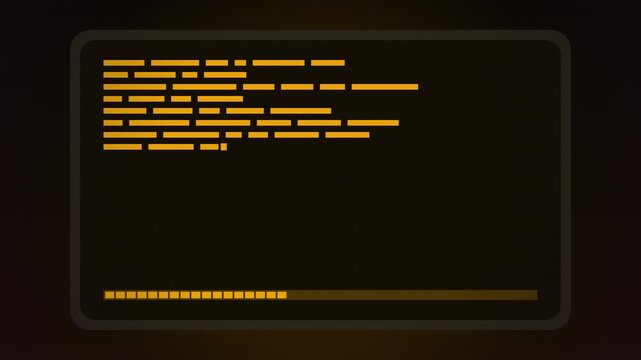 Retro CRT terminal boot screen with amber text lines loop