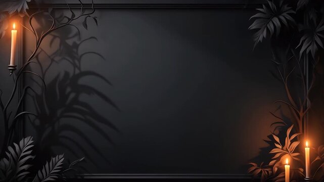 Mysterious Ambiance: Two flickering candles cast an eerie glow amidst dark, shadowy foliage, creating a hauntingly beautiful and enigmatic atmosphere, perfect for gothic or mysterious themes.