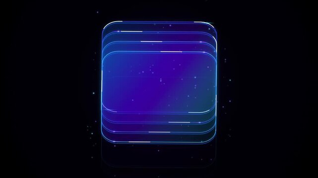 Blue glassmorphism stack of translucent digital panels, futuristic UI element with glowing edges, abstract high-tech layers for software interface
