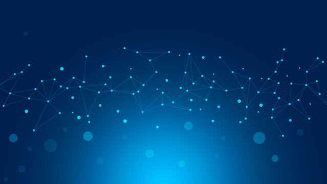 Abstract blue technology background with glowing connected dots and lines forming a digital network pattern for cyber communication