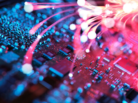 Inside a laptop computer, mother board and electronic components