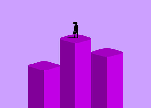 Executive silhouette standing proudly on top of a purple bar chart