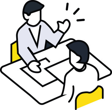 Business consultation meeting isometric vector illustration, corporate interview client conversation and HR recruitment management line art concept
