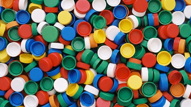 Full Frame Texture of Colorful Plastic Bottle Caps in Pile
