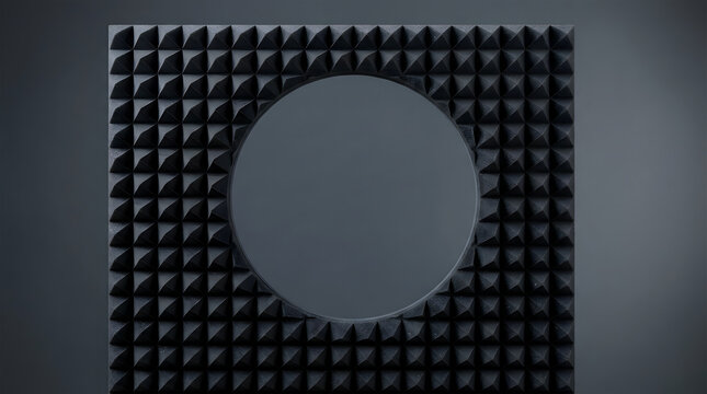 Black Acoustic Pyramid Foam Panel with Center Circle Cutout