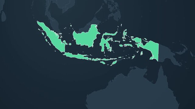 From a turning globe into Southeast Asia, Indonesia's islands from Sumatra to Papua fill with mint green