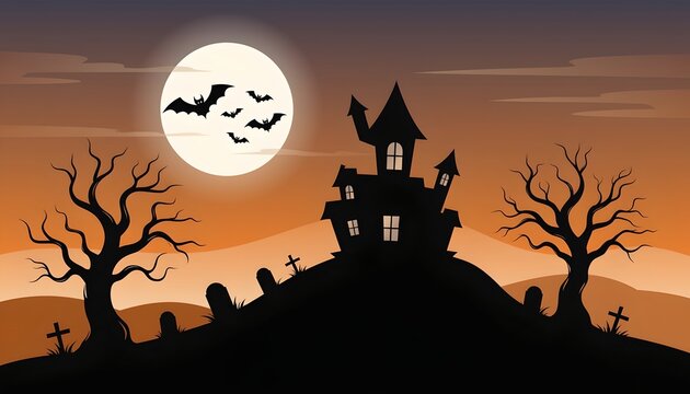 Haunted House Under Full Moon