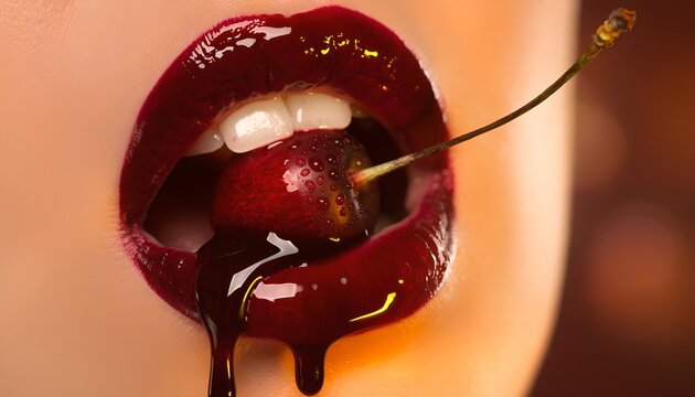 Luxury Lips with Cherry and Dripping Dark Syrup