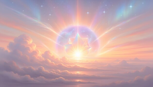 Surreal Celestial Sky with Glowing Geometric Sphere