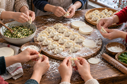 Hands Fold Dumplings for a Dongzhi Festival Meal