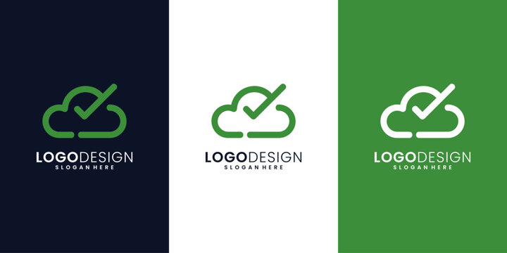 Cloud with check mark technology vector logo design inspiration.