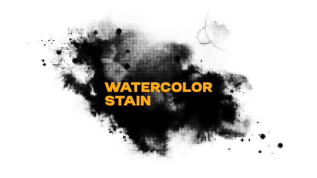 Abstract ink blob, grunge art. Halftone effect black paint stroke texture in marble style. Wallpaper design. Hand drawn watercolor isolated vector illustration on transparent background