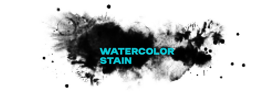 Abstract ink blob, grunge art. Halftone effect black paint stroke texture in marble style. Wallpaper design. Hand drawn watercolor isolated vector illustration on transparent background