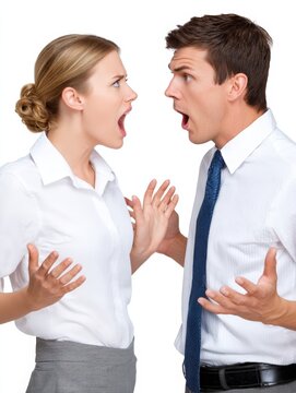 Angry young professional man and woman having a heated office argument