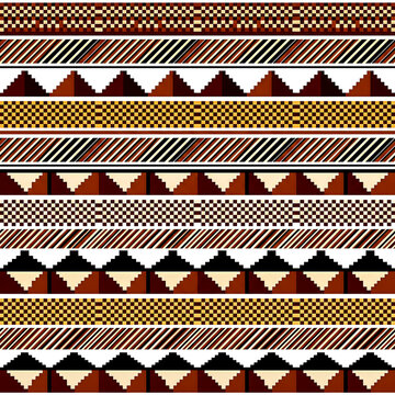Geometric ethnic seamless pattern with tribal stripes and borders