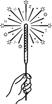 Sparkler firework stick celebration vector line art illustration