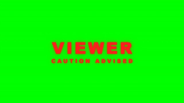 Multiple variations of viewer discretion warning text in red and grey displayed on a vibrant chroma key green screen. Perfect for video editors adding content ratings and parental warnings.